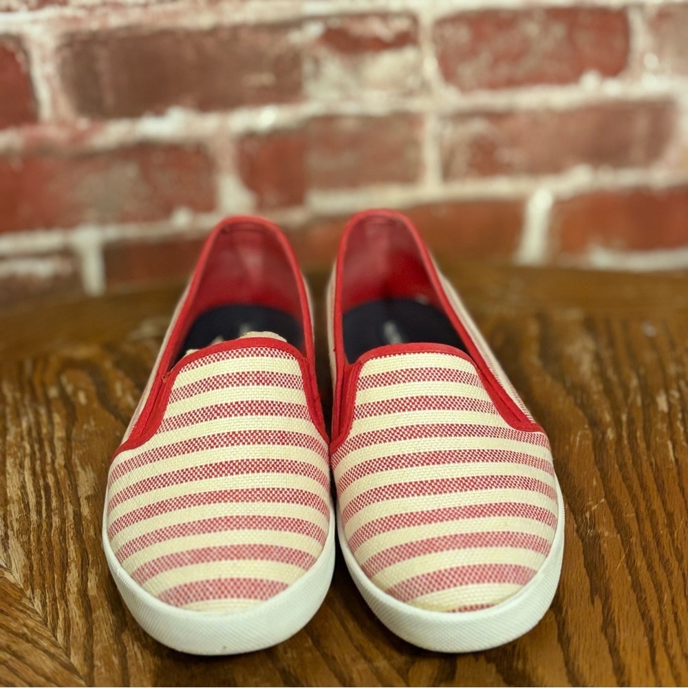 Nautica Red and Cream Striped Slip-On Shoes - Picture 2 of 6